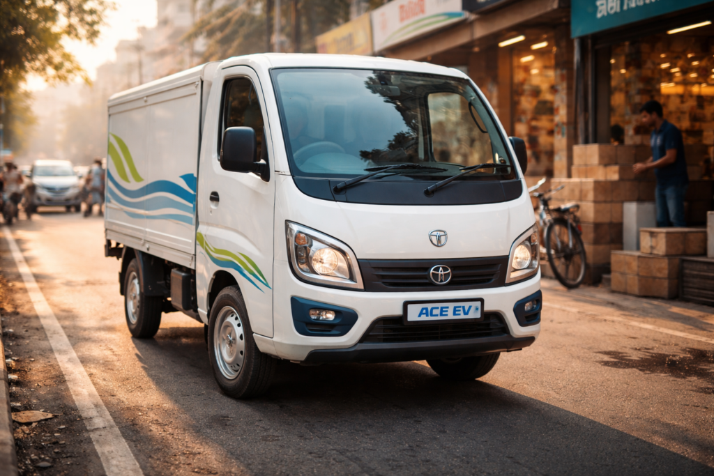Tata Ace EV on city street