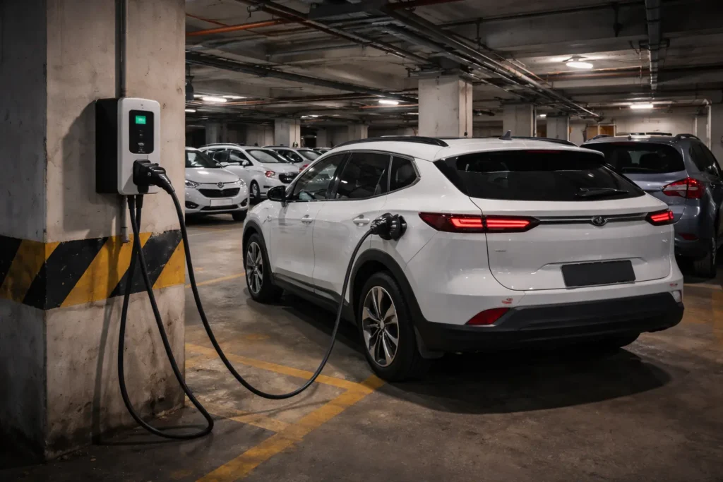 Electric car charging in Bangalore parking