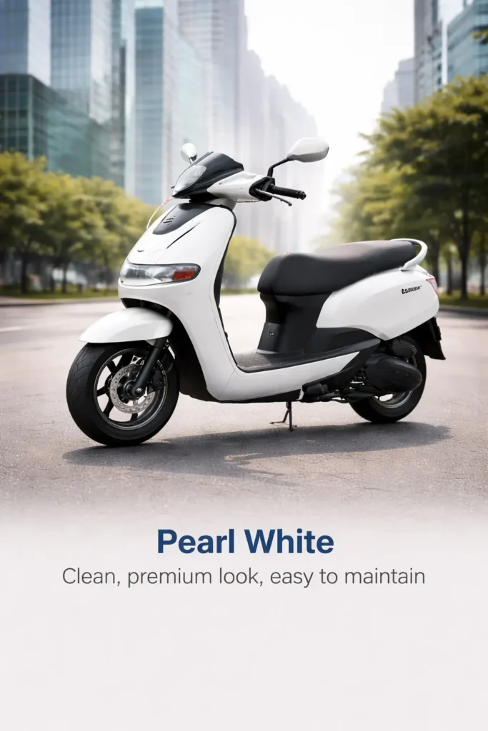 TVS iQube Pearl White in city streets