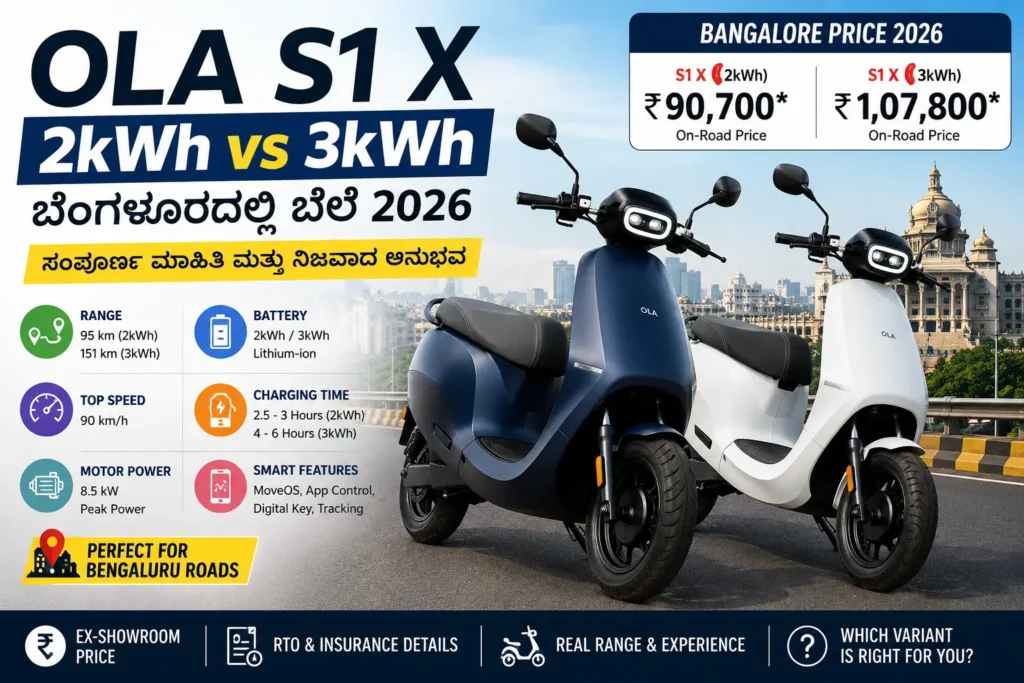 ಬೆಂಗಳೂರುದಲ್ಲಿ Ola S1 X ಬೆಲೆ ಎಷ್ಟು? 2kWh vs 3kWh ಸಂಪೂರ್ಣ ಹೋಲಿಕೆ (Ola s1 x (2kwh/3kwh) price in Bangalore)